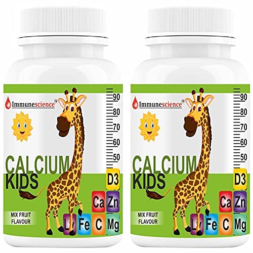 Immunescience Calcium For Kids With Vitamin D3 (Vit D), Vitamin C Tablet, Zinc, Magnesium, And Multie, Growth, And Development- 120 Sugar-Free Tablets