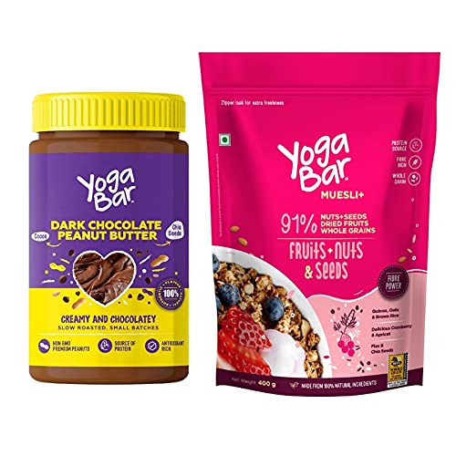 Yogabar Dark Chocolate Peanut Butter and Muesli Combo | Dark Chocolate Peanut Butter | Fruits n Nuts Muesli