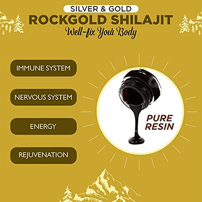 Rock Gold Pure Ayurvedic Shilajit Resin with Pure Gold & Silver/Authentic Trace Minerals Shilajeet - 30GM (Pack of 2)