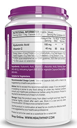 HealthyHey Nutrition Hyaluronic Acid 2X Plus Veg Capsules, 100 mg - 90 Count