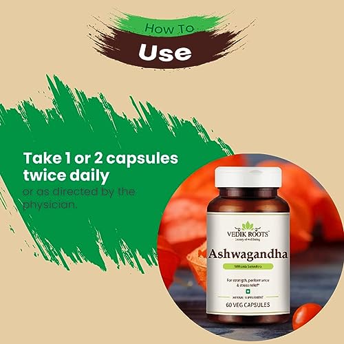 Vedikroots Ashwagandha Capsules | Boost Energy | Helps Anxiety & Stress Relief For Men & Women 60 Veg Capsules (Pack of 1)