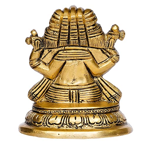 Handcrafted Golden Brass Panchmukhi Lord Ganesha Idol - Hindu God Idol for Home Decor, Puja Room - Ganesha Statue