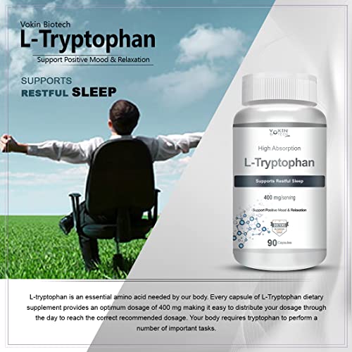 Vokin biotech L-Tryptophan – Support Positive Mood & Relaxation- 400mg (90 Capsules)