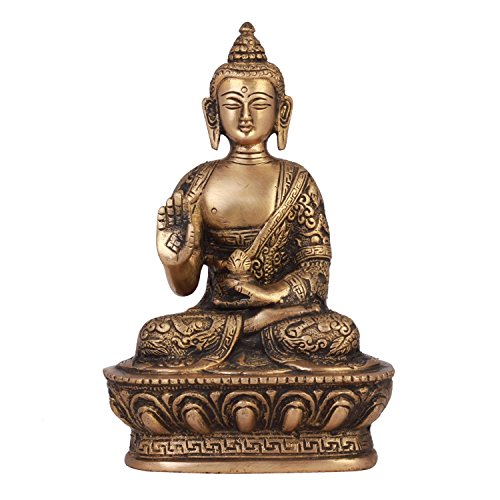 eCraftIndia Meditating Buddha Brass Figurine (12 cm x 8 cm x 20, Brown and Golden)