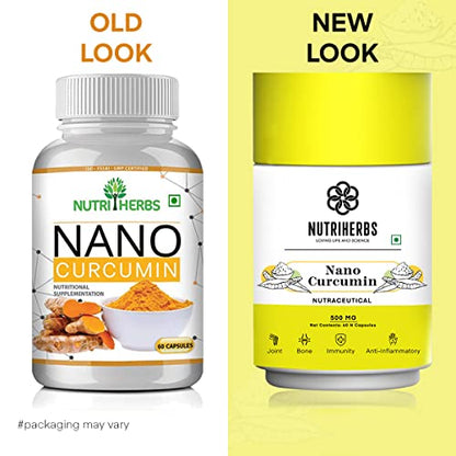 NUTRiHERBS Nano Curcumin 60 Capsules 500mg with Turmeric (Haldi)