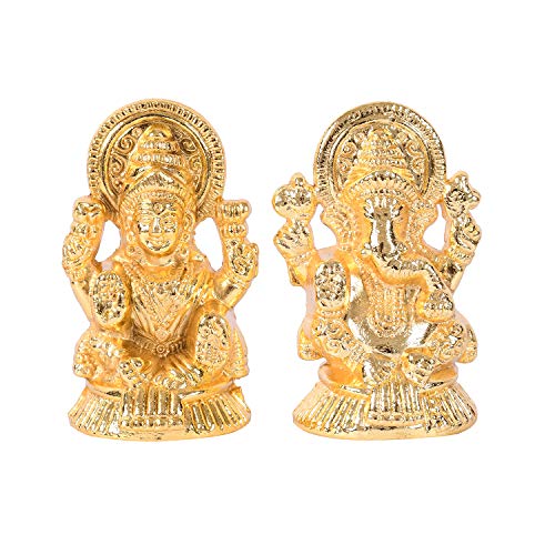 Collectible India Metal Laxmi Ganesh Idol Set - Gold Plated Lakshmi Ganesha Idols Statue