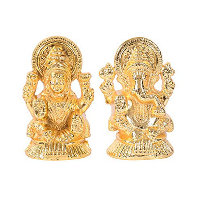 Collectible India Metal Laxmi Ganesh Idol Set - Gold Plated Lakshmi Ganesha Idols Statue