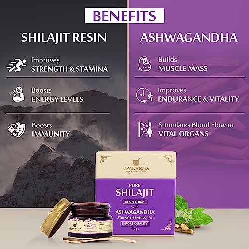 UPAKARMA Ayurveda 100% Ayurvedic, Original & Pure Shilajit/Shilajeet Resin Form with Ashwagandha - 10g