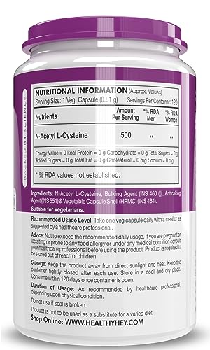 Healthyhey Nutrition N-Acetyl L-Cysteine (NAC) - Non-GMO - Gluten Free -Pack of 120 Veg. Capsules