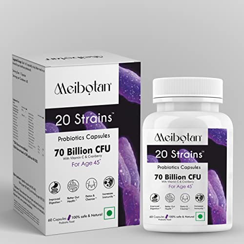 Meibotan Best Probiotics Supplement 20 Strains with 70 Billion CFU For Men & Women with Prebiotics - Detox & Cleanse - 60 Vegetarian Capsules, Age 45+