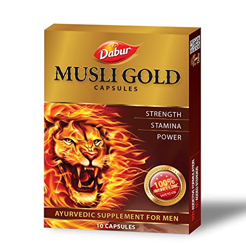 Dabur Musli Gold Capsules - 10 Capsules | 100% Ayurvedic Capsules for Strength, Stamina & Power | Ayurvedic Supplement for Men