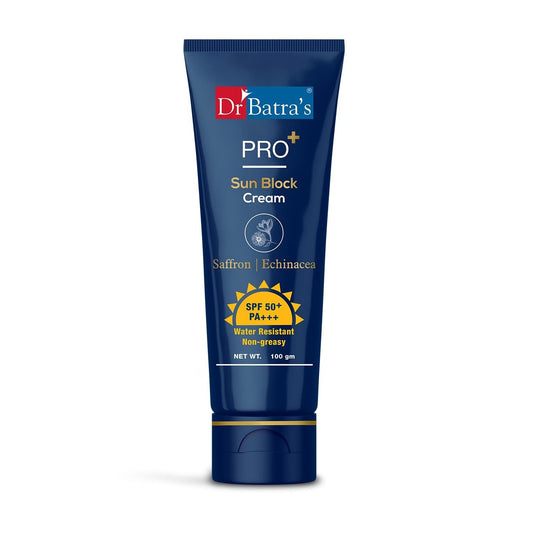 Dr Batra's Pro+ Sun Block Cream SPF 50++, Lightweight Enriched with Saffron and Aloe Vera -100 Gm