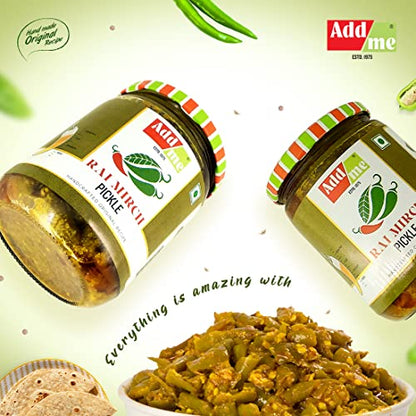 Add me Green Chilli Pickles 500 gm Hari mirchi ka achar Pickle Homemade Indian achaar Glass Pack