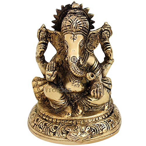 ITOS365 Lord Ganesha Brass Statue Hindu God Ganesh Ganpati Idol Sculpture Good Luck & Success