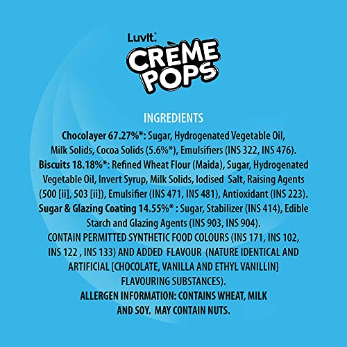 LuvIt CrEme Pops | Choco & Vanilla Coated Pops With Crunchy Biscuit Centre | Munchies, Baking & Cake Decoration | 396g