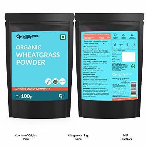 Carbamide Forte 100% Organic Wheat Grass Powder - 100g Veg Powder