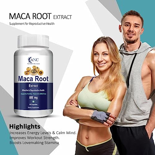 ANC Maca Root Extract 800mg For Reproductive Growth Improves Energy And Stamina Good For Men And Women 90 Capsules Pack of 4