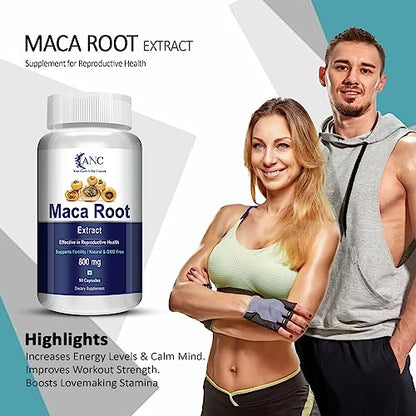 ANC Maca Root Extract 800mg For Reproductive Growth Improves Energy And Stamina Good For Men And Women 90 Capsules Pack of 4