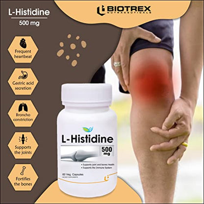 Biotrex Nutraceuticals L-Histidine 500mg | 60 Veg Capsules | Pack of 2