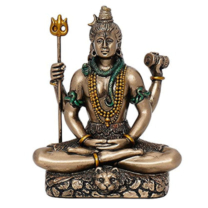 eCraftIndia Meditatin Lord Shiva Cold Cast Bronze Resin Decorative Figurine, Brown and Golden, One Size (UBKC240)