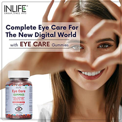 INLIFE Eye Care Supplement | Lutein and Zeaxanthin Gummies with Omega 3 Algal DHA, Astaxanthin, Vit A, C & E, 30 Count