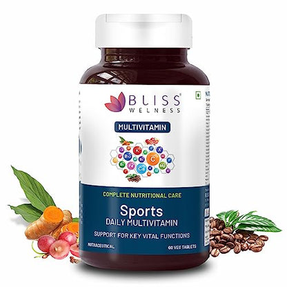 Bliss Welness Sports Multivitamin for Men & Women With Vitamin, A,C,D,E,B1,B2,B3,B5,B6,B12, Amino Acmina, Strength, Joint & Muscle Health - 60 Tablets
