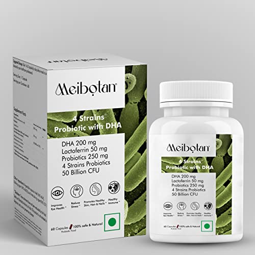 Meibotan 50 Billlion Probiotics with DHA & lactoferrin - Stimulates the immune system, Regulates iroent, Immunity Support- 60 Veg Capsules for all Age