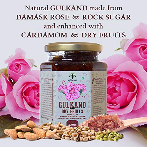 Vanalaya Natural Organic Gulkand Prepared Using Sun Cooked Damask Rose Along with Dry Fruits | Natural | Organic -300 Grams