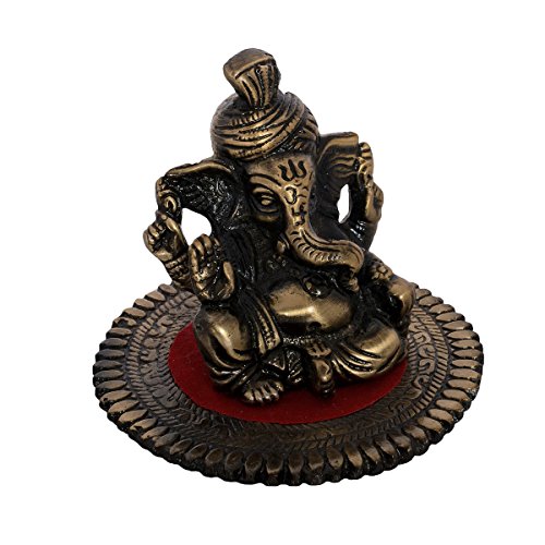 eCraftIndia Pagdi Metal Lord Ganesha on Round Base (10.2 cm x 10.2 cm x 7.6 cm, Brown)