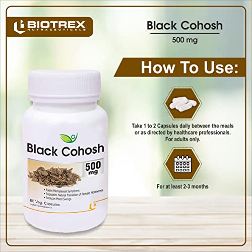 Biotrex Nutraceuticals Black Cohosh 500mg - 60 Veg Capsule, Pack of 2