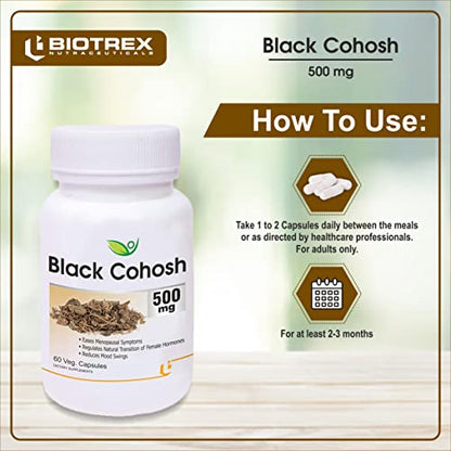 Biotrex Nutraceuticals Black Cohosh 500mg - 60 Veg Capsule, Pack of 2