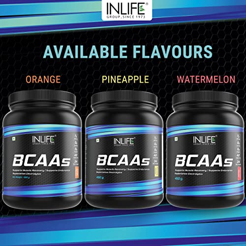 INLIFE BCAA Supplement 7g Amino Acids Instantized for Pre Post & Intra Energy Drink for Workout (Pineapple, 450g)