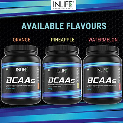 INLIFE BCAA Supplement 7g Amino Acids Instantized for Pre Post & Intra Energy Drink for Workout (Pineapple, 450g)