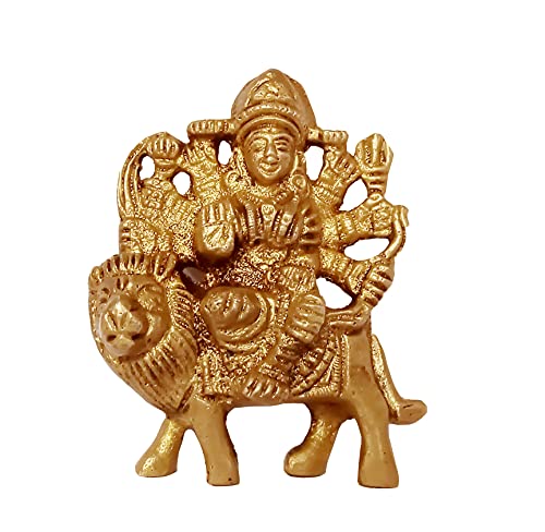 GURU JEE™ Brass Statue Maa Durga Goddess Statue Sherawali MATA Murti Maa Durga Idol for Home Decor Puja Temple Mandir Showpiece Gifts