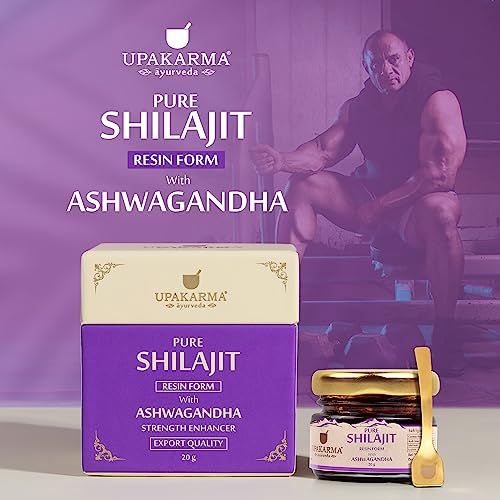 UPAKARMA Ayurveda 100% Ayurvedic, Original & Pure Shilajit/Shilajeet Resin Form with Ashwagandha - 20g