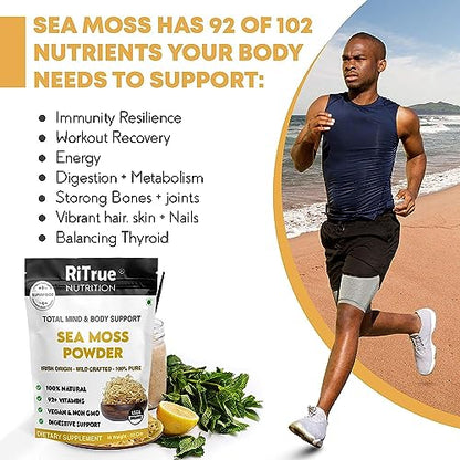 RiTrue Nutrition SEA MOSS Powder - 60 Gm - Irish Sourced - Seamoss Extract Dietary Supplement For Eating (Raw Honduran Gel)