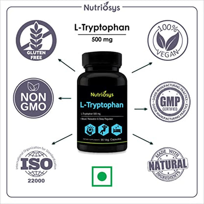 Nutriosys L-Tryptophan 500mg | 90 Veg Capsules | Pack of 2