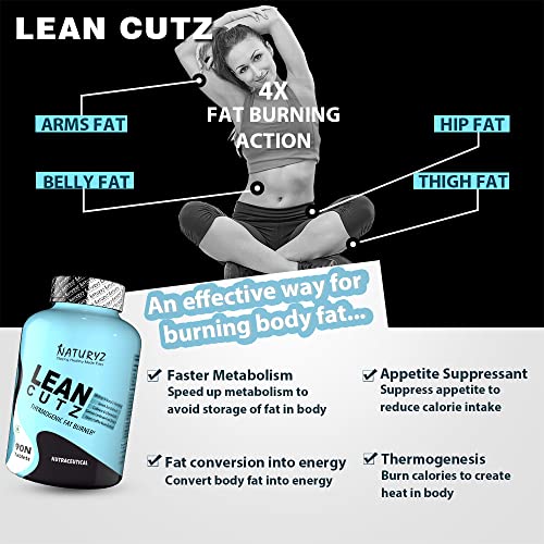 Naturyz LEAN CUTZ Thermogenic Fat Burner with Acetyl L Carnitine, Green tea Extract, Garcinia Cambogm Weight loss product for Men & Women - 90 Tablets