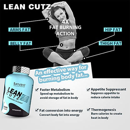 Naturyz LEAN CUTZ Thermogenic Fat Burner with Acetyl L Carnitine, Green tea Extract, Garcinia Cambogm Weight loss product for Men & Women - 90 Tablets