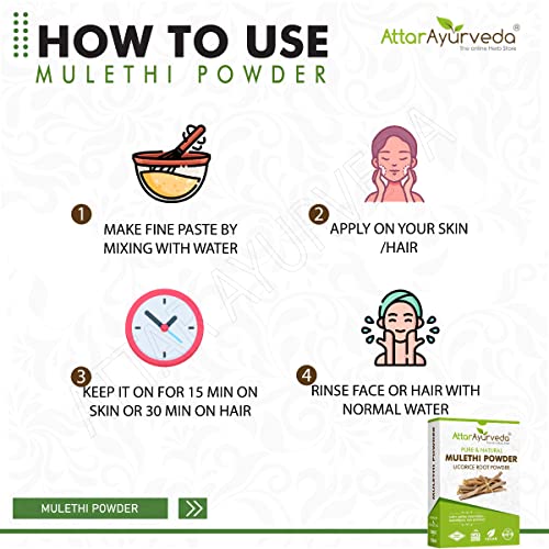 Attar Ayurveda Pure & Natural Mulethi Powder For Skin Whitening, Licorice Powder For Body, Skin and Hair, (200gm)