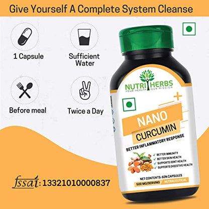 NUTRiHERBS Nano Curcumin plus 500mg 60 Capsules with Haldi (Turmeric) Extract Anti-Inflammatory, Support Joints, Immunity & Skin