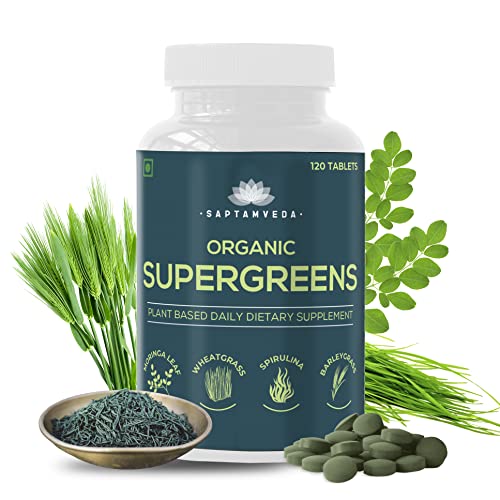 SAPTAMVEDA Premium Supergreen 120 Tablets | Natural Multivitamin |Contains Moringa, Wheatgrass, Spirulina & Barely Grass