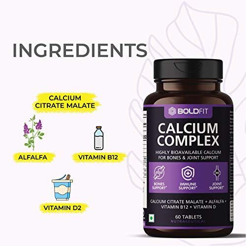 Boldfit Calcium Complex Supplement 1000mg With Alfalfa For Women And Men With Vit D2 And B12 Ideal For Immunity, Bone And Joint Support (60 Veg Tabs)