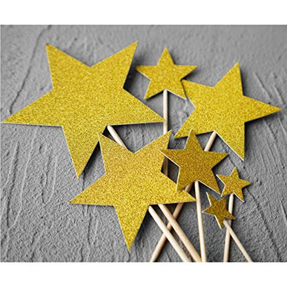 Party Propz Happy Birthday Cake Topper 14Pcs with Golden Silver Glitter And Stars Cupcake Toppers for 30th, 40th, 50th,60th Bday Decorations