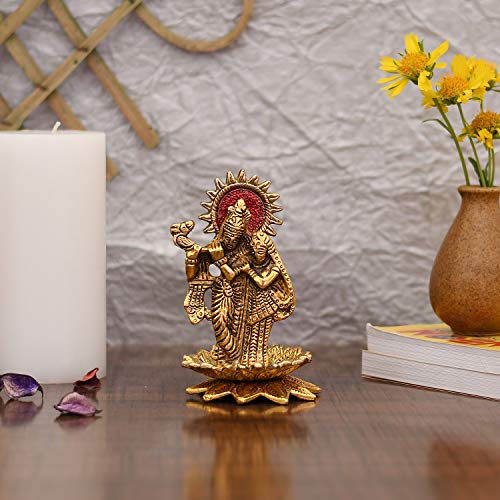 Collectible India Metal Radha Krishna Figurine, 5.5 x 3.5 x 3.5 inches, Golden