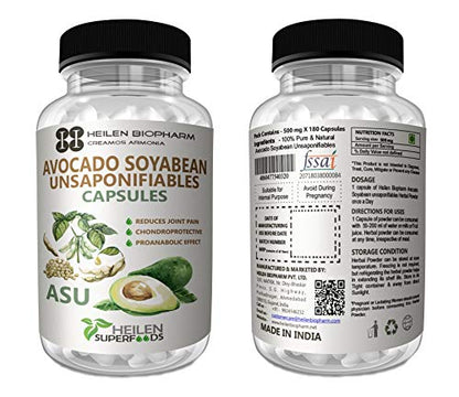 Heilen Biopharm Premium Avocado Soyabean Unsaponifiable Capsule 180 nos,(ASU) - 500 mg X 180 Capsules, 90 Grams