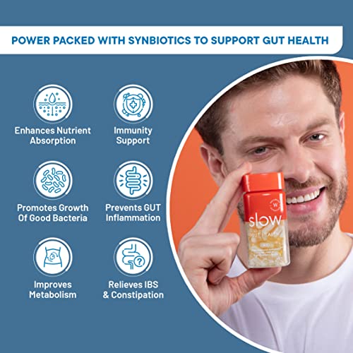 Wellbeing Nutrition Slow Gut Health | Prebiotics & Probiotics Supplement in Vegan Omega 3 Oil | Impr| Gut Health Supplement with 20B CFU (60 Capsules)