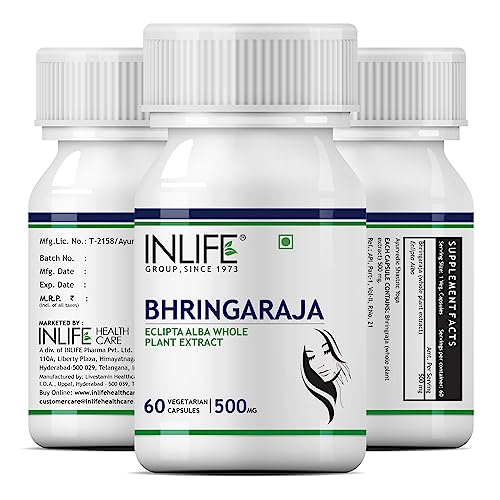 Inlife Bhringraj Extract Supplement for Hair, Skin and Nails, 500mg - 60 Vegetarian Capsules (Pack of 1)
