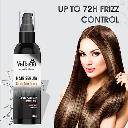 Vellasio Keratin Smooth Anti-frizz Taming 100 Ml Hair Serum with 2x Smoother Hair and Long-lasting Frizz Control Up to 72h for Women Hair Shine