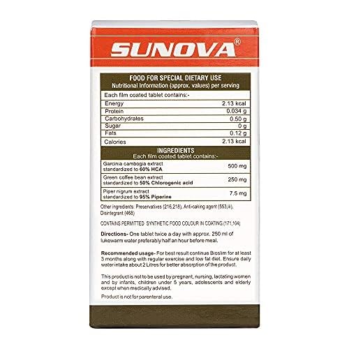 SUNOVA Bioslim- Weight Management Formula | Made up of Garcinia Cambogia and Green Coffee Bean Extracts – 60 Tablets x Pack of 12